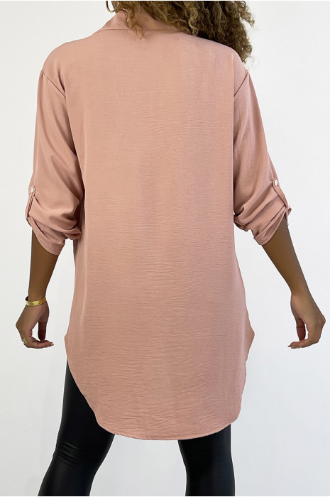 Chemise rose très chic avec poche au buste - 4