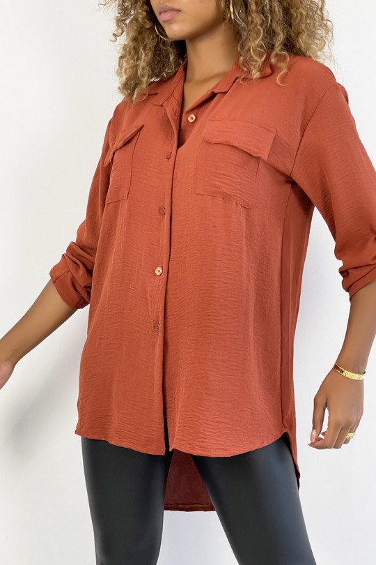 Very chic cognac shirt with chest pocket - 1