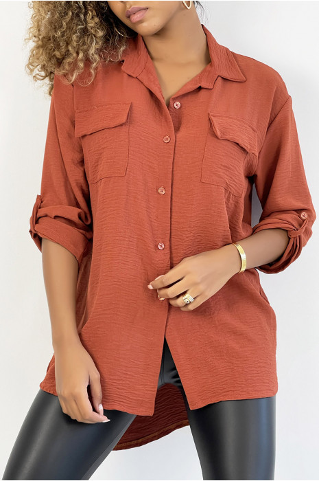 Very chic cognac shirt with chest pocket - 3