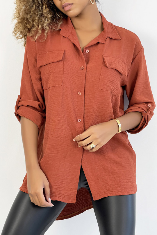 Very chic cognac shirt with chest pocket - 3