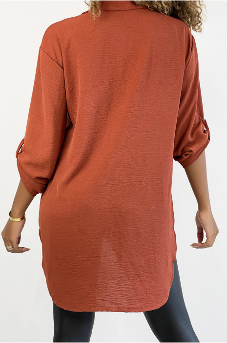Chemise cognac très chic avec poche au buste - 4