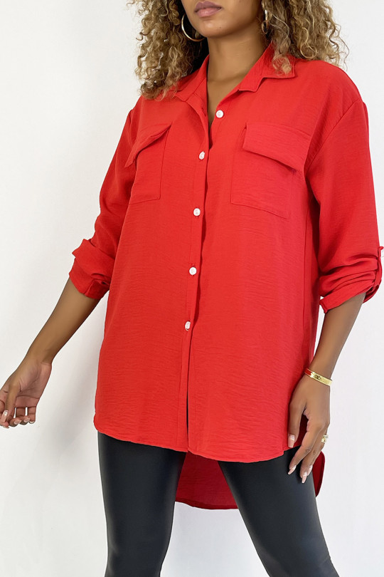 Very chic red shirt with chest pocket - 1