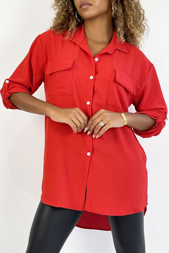 Very chic red shirt with chest pocket - 2