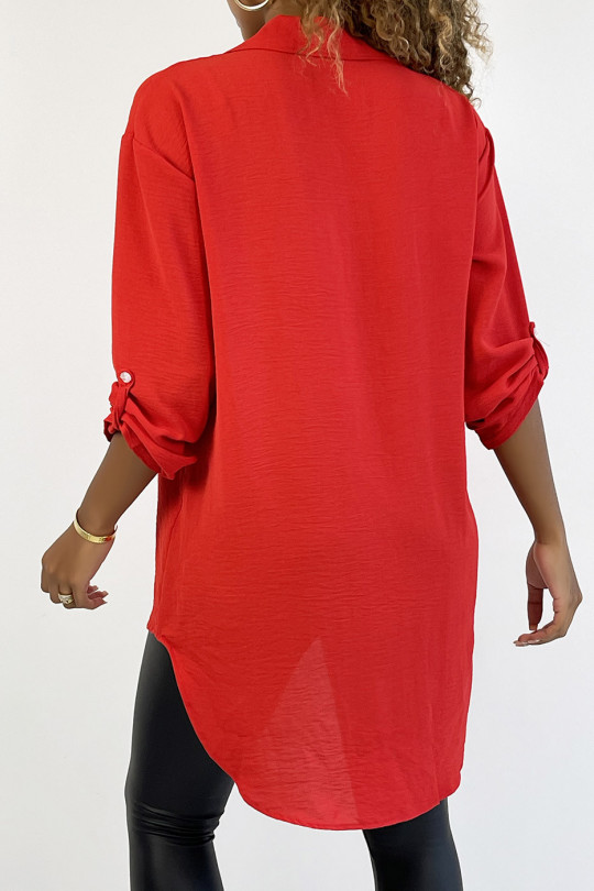 Very chic red shirt with chest pocket - 4