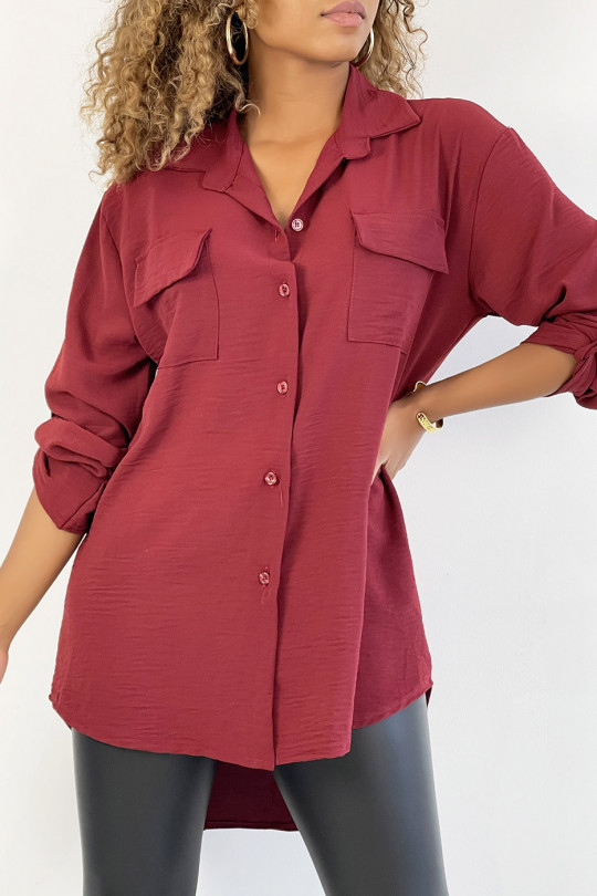 Very chic burgundy shirt with chest pocket - 1