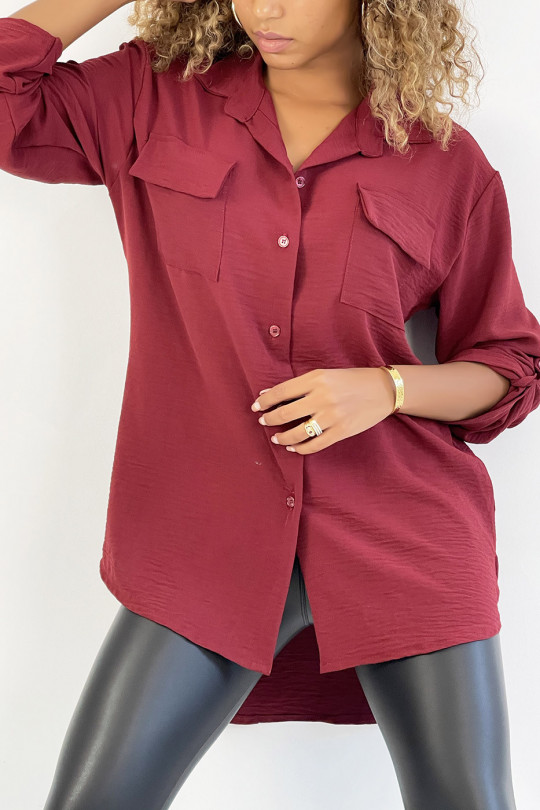 Very chic burgundy shirt with chest pocket - 2