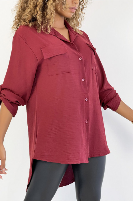 Chemise bordeaux très chic avec poche au buste - 3