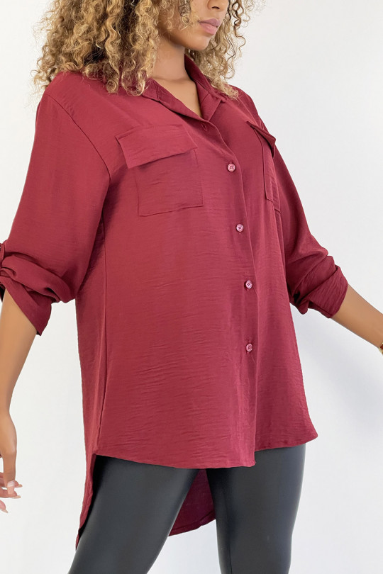 Very chic burgundy shirt with chest pocket - 3