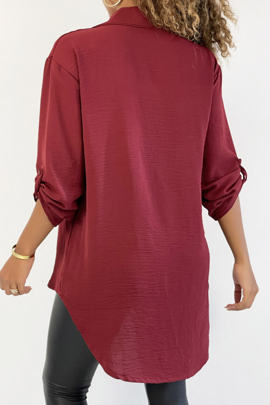 Very chic burgundy shirt with chest pocket - 4