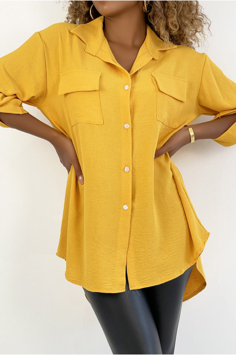 Chemise moutarde très chic avec poche au buste - 2