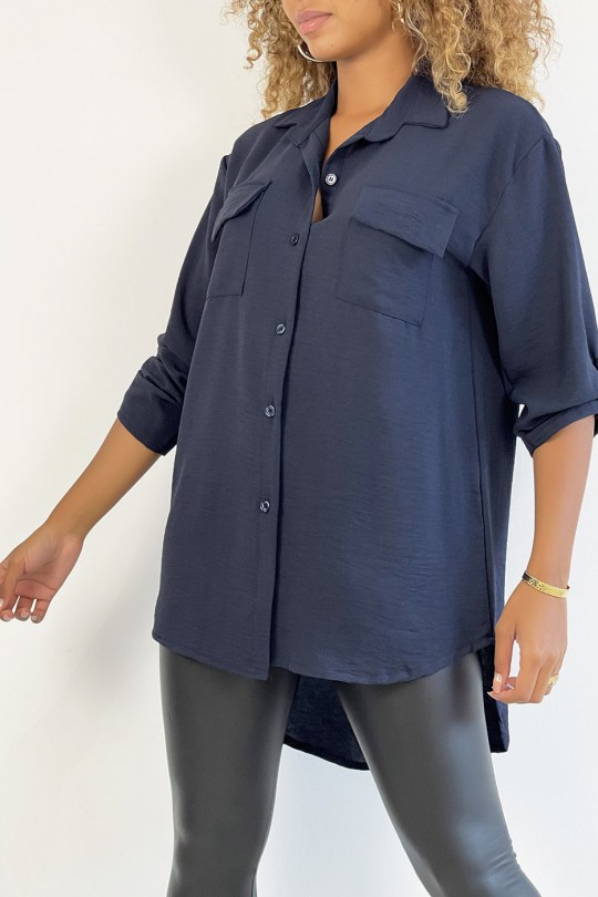 Very chic navy shirt with chest pocket - 1