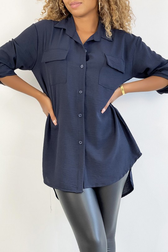 Very chic navy shirt with chest pocket - 2