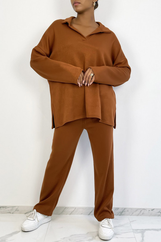 Tunic and oversized pants set in cognac - 1