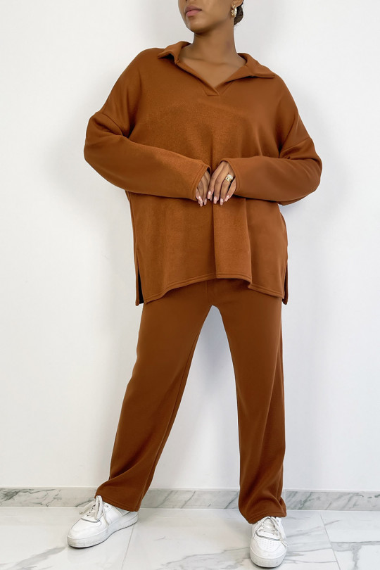 Tunic and oversized pants set in cognac - 2