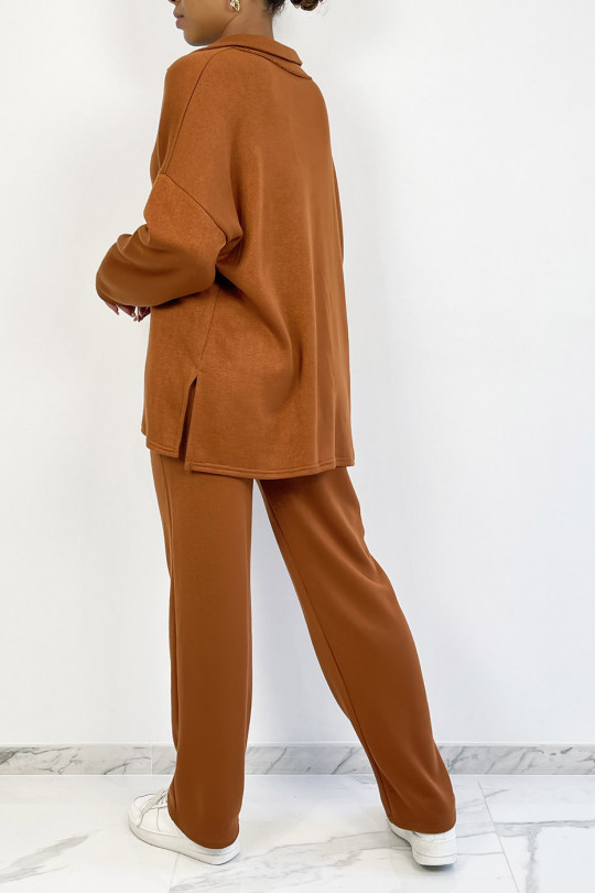 Tunic and oversized pants set in cognac - 3