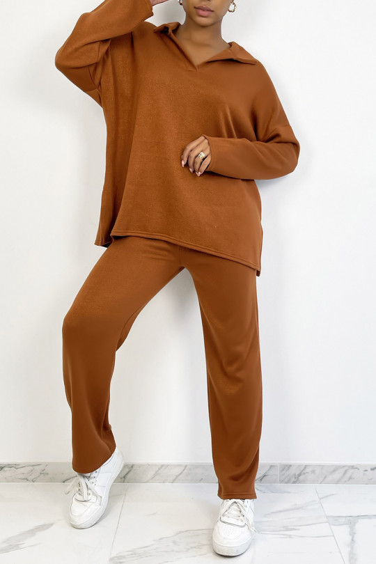 Tunic and oversized pants set in cognac - 4