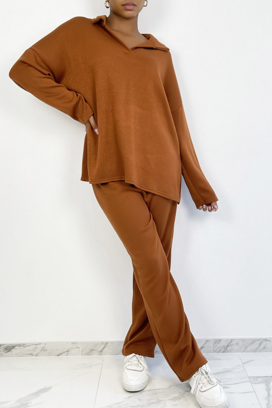 Tunic and oversized pants set in cognac - 5