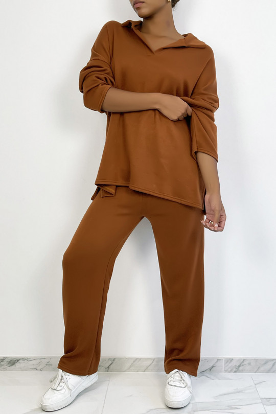 Tunic and oversized pants set in cognac - 6