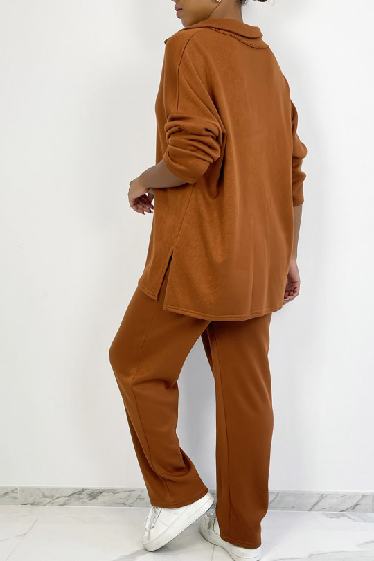 Tunic and oversized pants set in cognac - 7