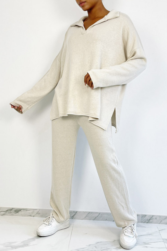 Tunic and oversized pants set in beige - 2