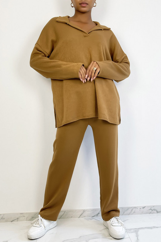 Camel tunic and oversized pants set - 1
