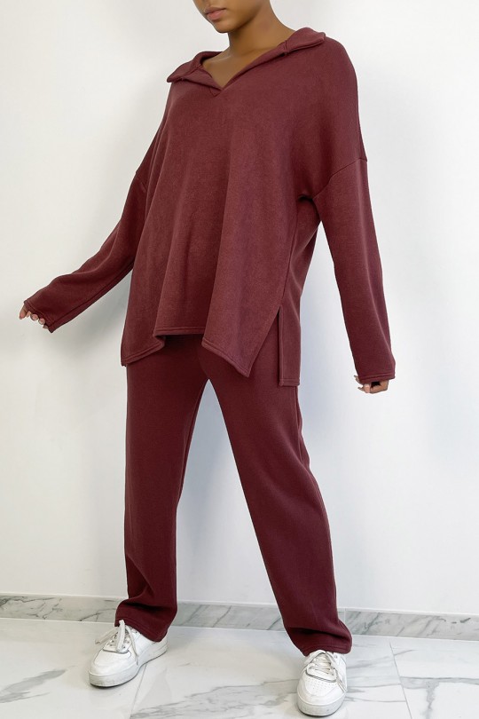 Tunic and oversized pants set in burgundy - 2