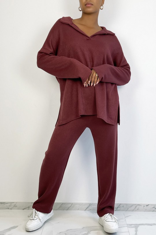 Tunic and oversized pants set in burgundy - 3