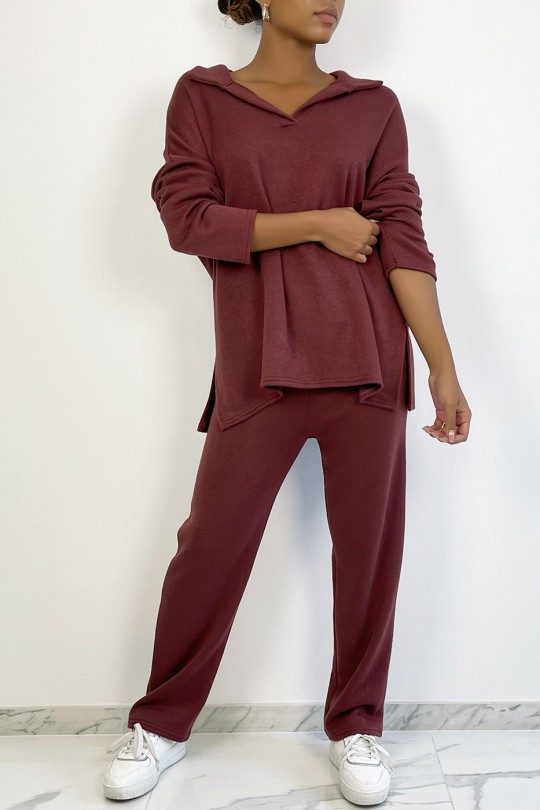 Tunic and oversized pants set in burgundy - 4