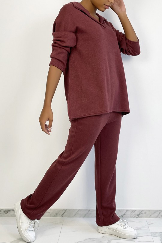 Tunic and oversized pants set in burgundy - 5