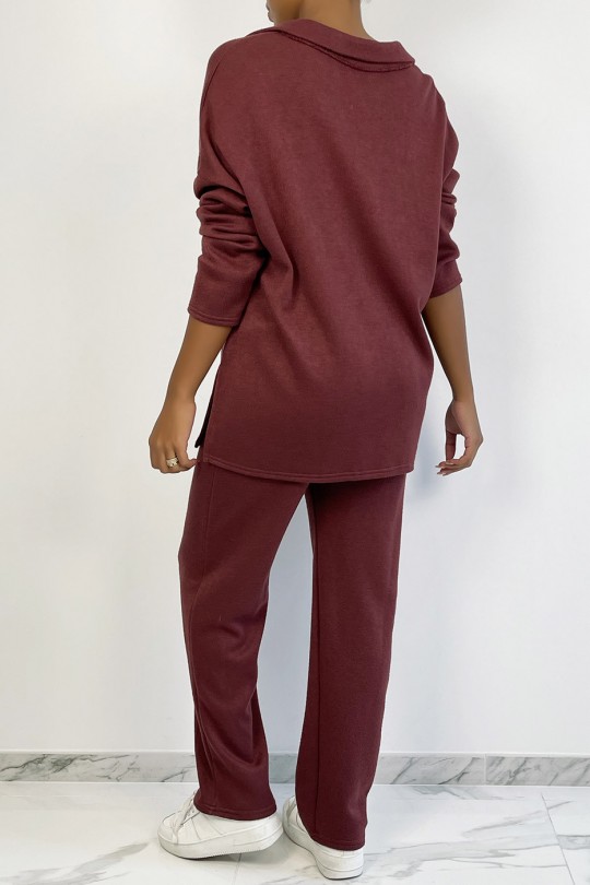 Tunic and oversized pants set in burgundy - 6