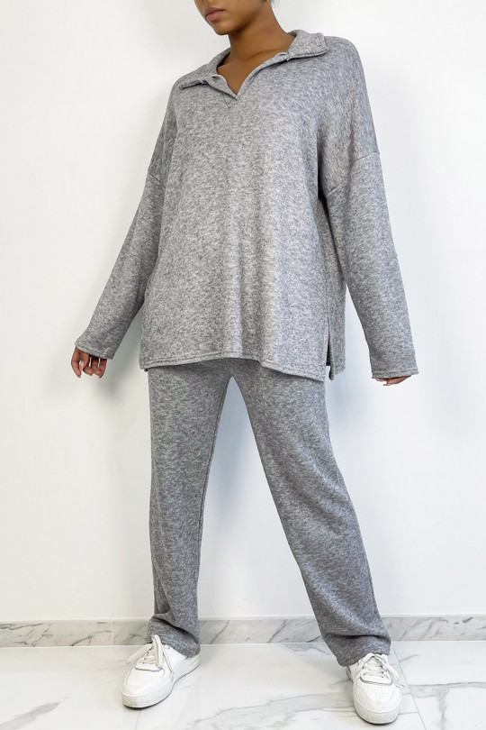 Ensemble tunique et pantalon over size en gris - 1