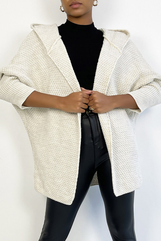 Zeer trendy oversize beige vest met capuchon - 4