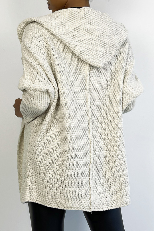 Zeer trendy oversize beige vest met capuchon - 6