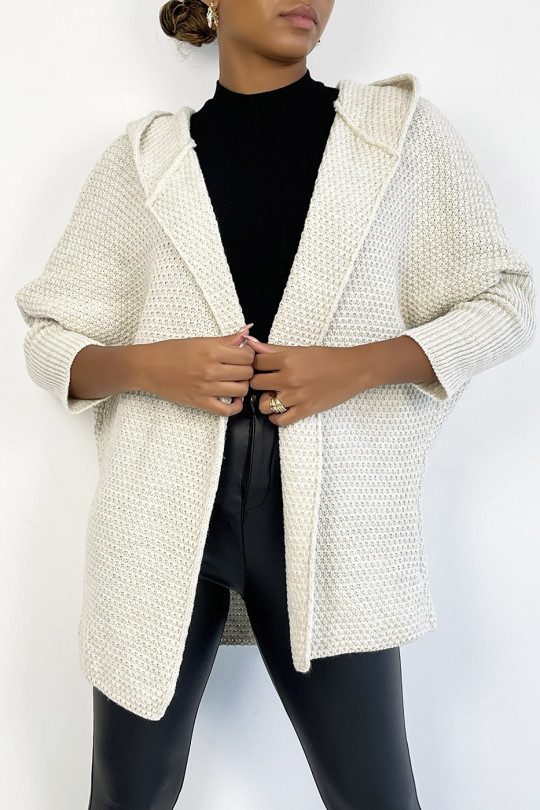 Zeer trendy oversize beige vest met capuchon - 8