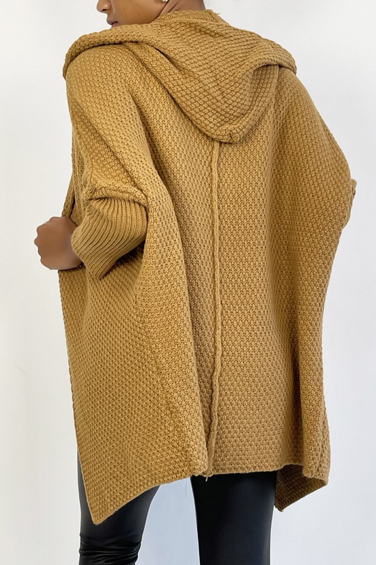 Trendy camel oversized hooded cardigan - 4