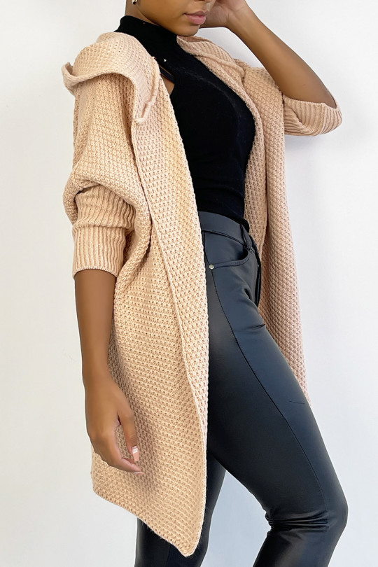 Trendy oversized pink hooded cardigan - 4