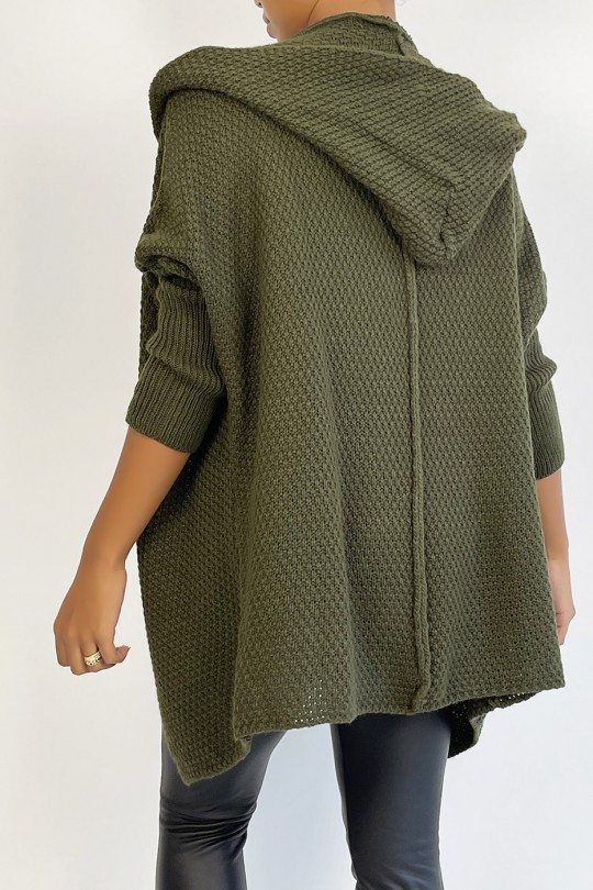 Trendy oversized khaki hooded cardigan - 2