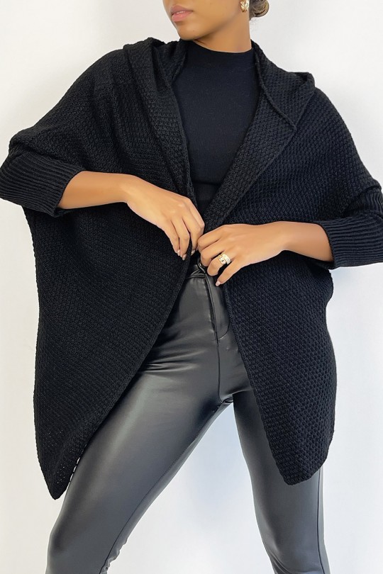 Very trendy black oversized hooded cardigan - 1