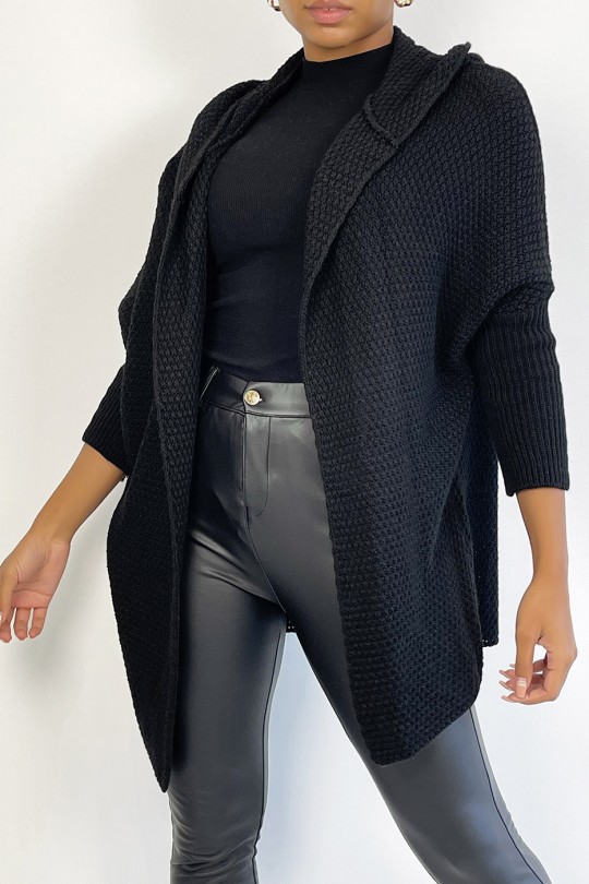 Zeer trendy zwart oversized vest met capuchon - 2