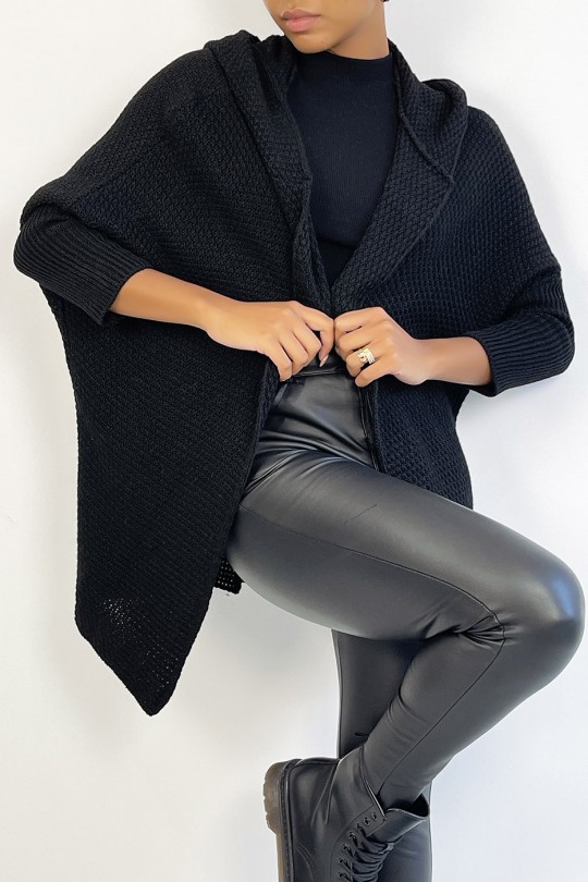 Very trendy black oversized hooded cardigan - 3