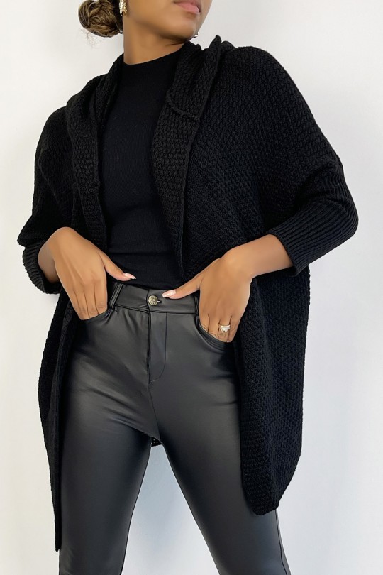 Very trendy black oversized hooded cardigan - 4