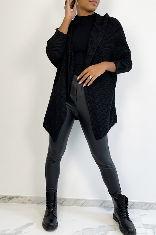Very trendy black oversized hooded cardigan - 5