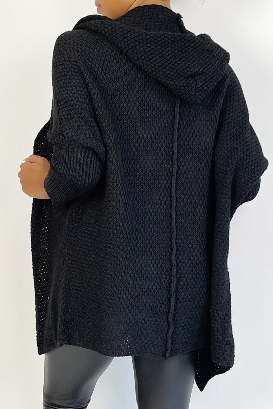 Very trendy black oversized hooded cardigan - 6