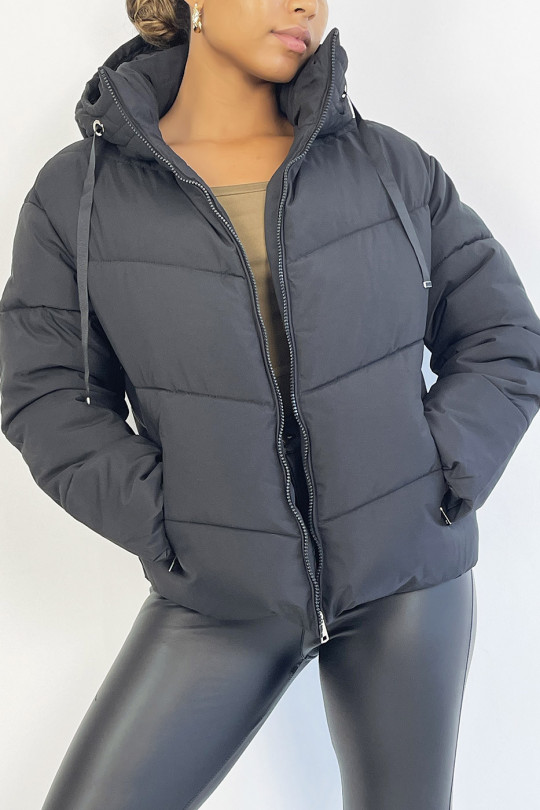 Doudoune noire over size avec poches et capuche - 3