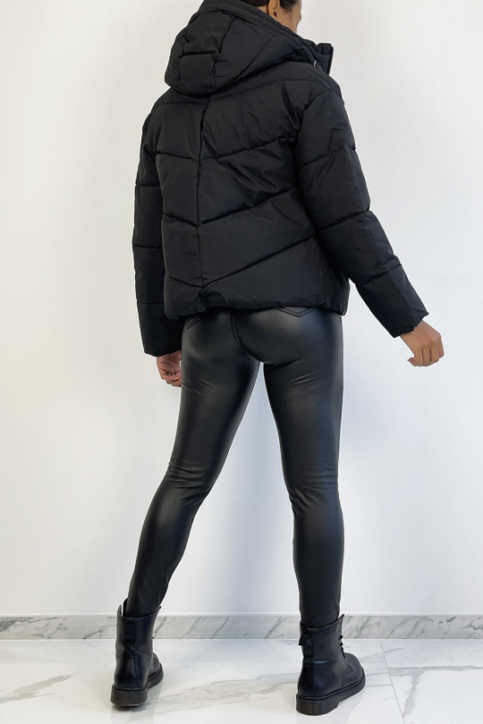 Doudoune noire over size avec poches et capuche - 6