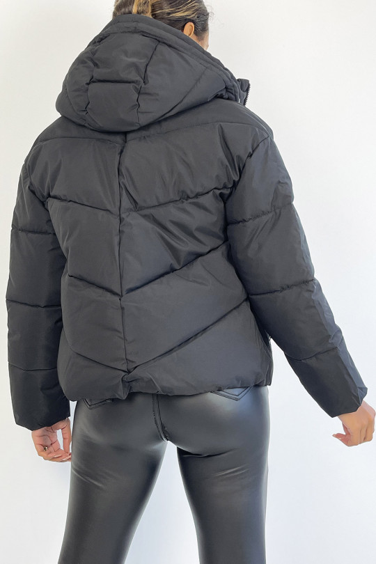 Doudoune noire over size avec poches et capuche - 8