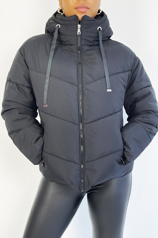 Doudoune noire over size avec poches et capuche - 9