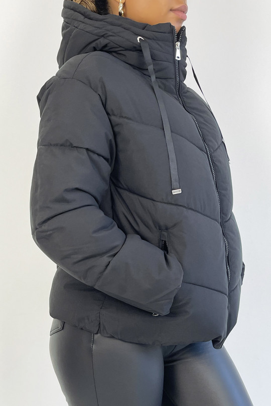 Doudoune noire over size avec poches et capuche - 10