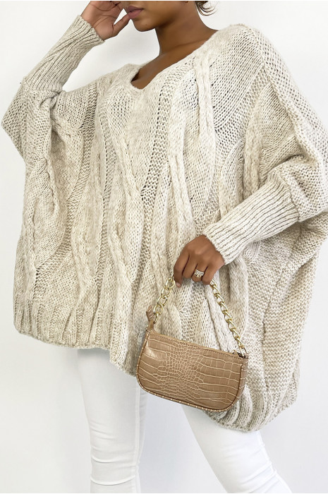 sweaters Pull col V over size tr s doux et bien chaud en beige