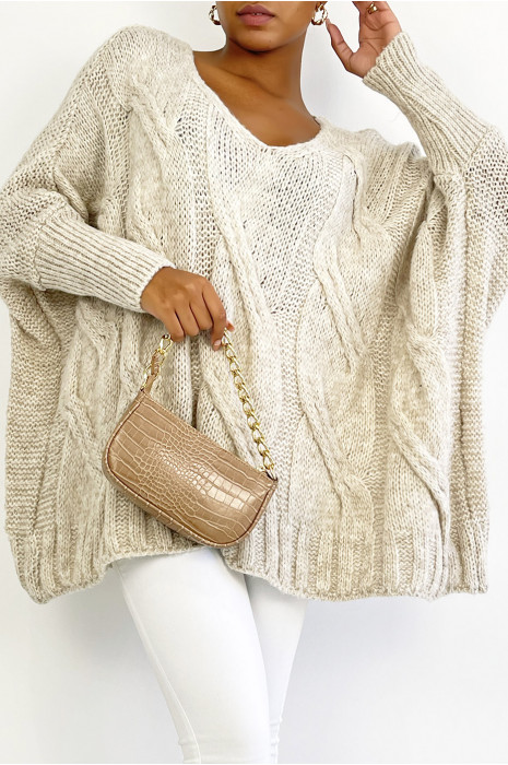 Pull col V over size tr s doux et bien chaud en beige